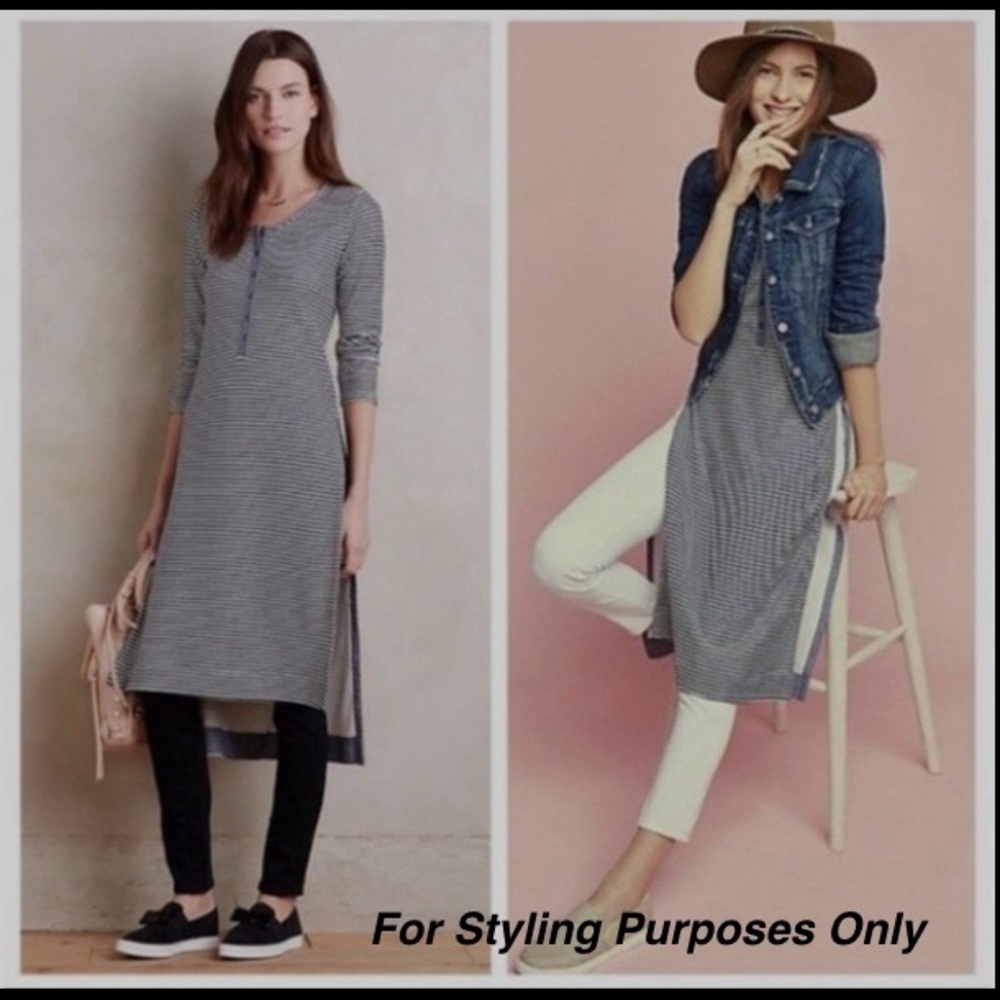 Anthropologie Split Henley Tunic Dress by Postcard Sz. M High Slits
